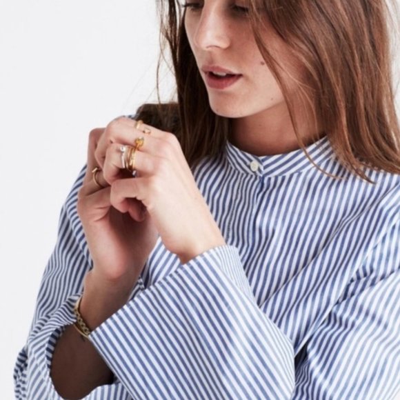 Madewell Pinstripe Flared Button Down Blouse Size S - Picture 3 of 10